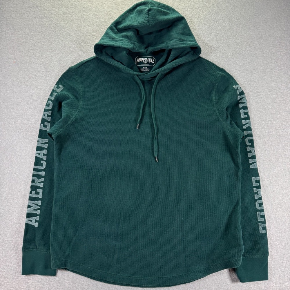 American Eagle Hoodie Sweatshirt Mens Medium Green Comfort Classic Thermal Lined